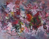 Large huge canvas abstract art painting red green autum fall color art, contemporary large abstract canvas art painting, abstract red