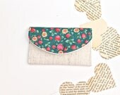 Cloth Women's Wallet - Mini Card Wallet -Natural Oatmeal, Pink and Green Strawberries