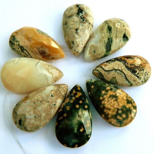 Multi Color Picture Jasper 32MM X 18MM Faceted Teardrop Briolettes - 8 Stones - 5 Inch Strand - Gemstone Bead - Semiprecious Stone