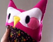 SALE The Owl Plushie- In Magenta Fleece and Brown Acorn Corduroy Belly