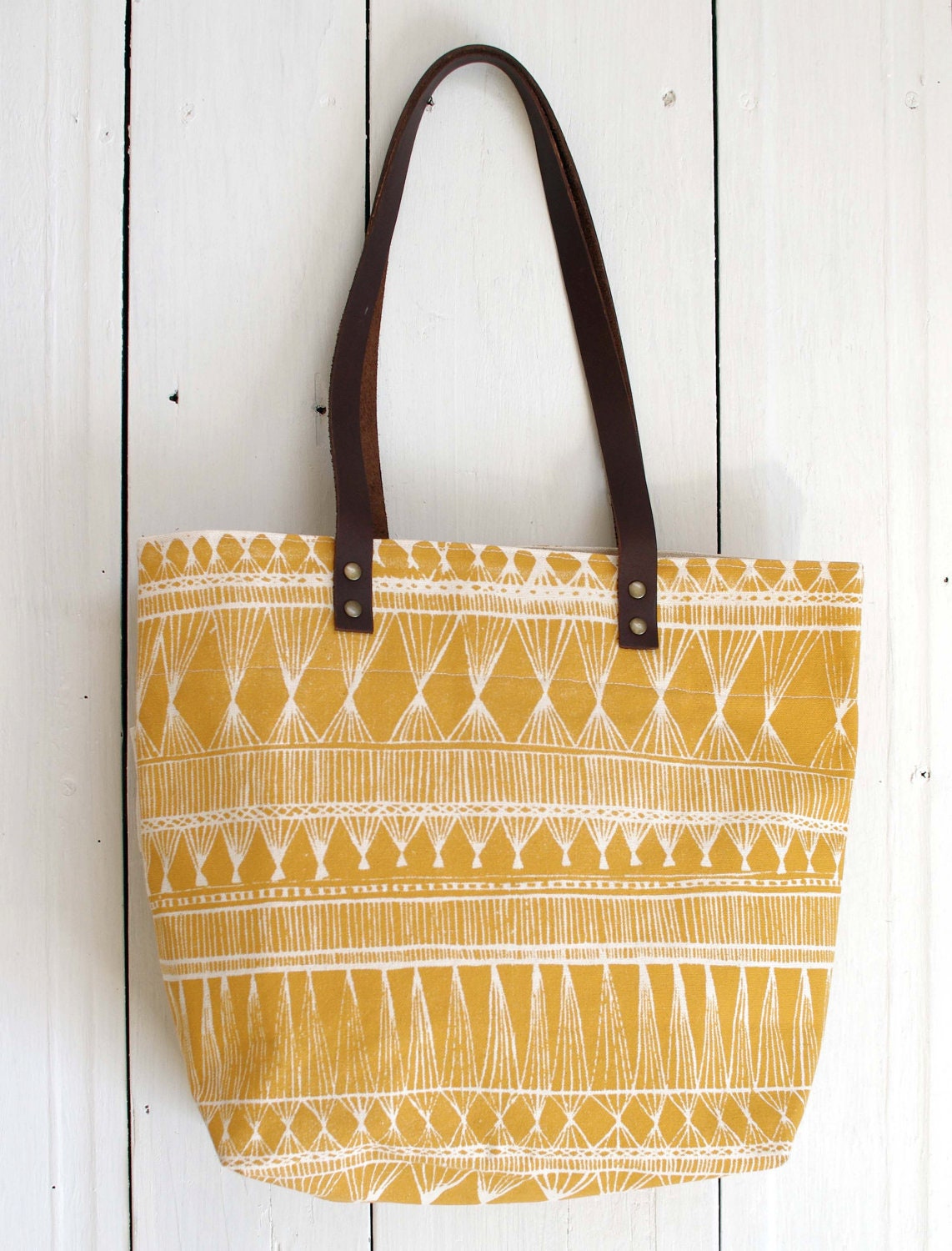 screen printed tote bag - Mustard Market Weave