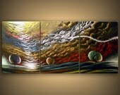 steampunk painting original abstract art painting tree painting landscape painting large art metallic gold bird painting silhouette 66 x 28
