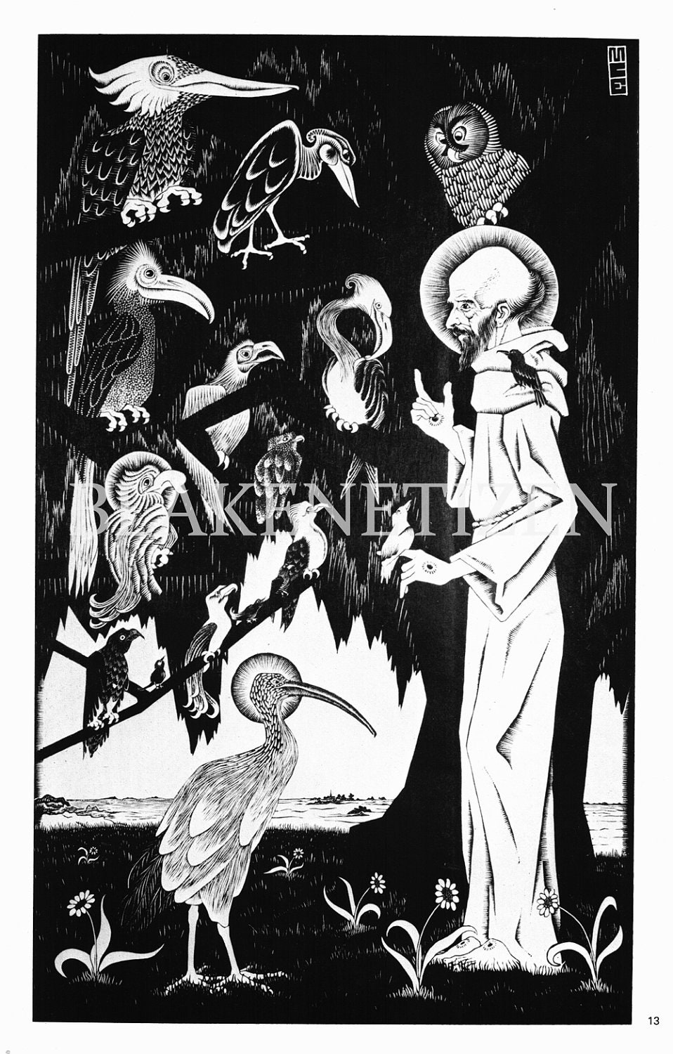 St. Francis 1922 by MCE Vintage Illustration Art Print on Card stock