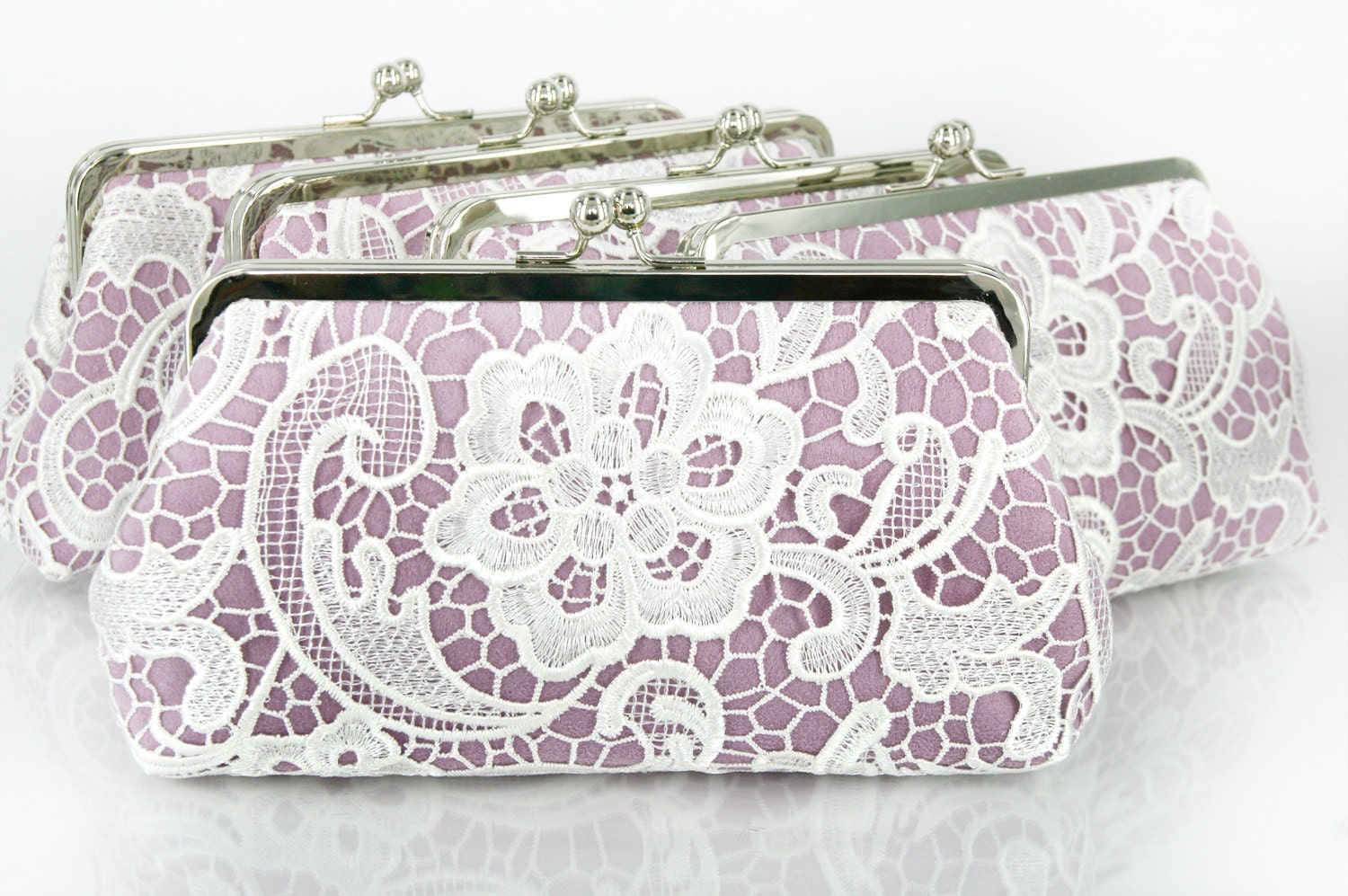 Bridesmaids Lace Clutches in Lilac - Set of 5 with gift boxes L'HERITAGE