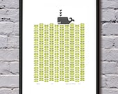 Whale limited edition silkscreen print - chartreuse and dark grey