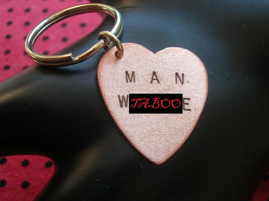 MAN WHORE--Copper Heart Keychain, Copper Keychain, Men's Keychain, Whore, Cunt, Gigolo, Mature, Metal Taboo