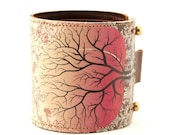 Leather cuff / wallet wristband - Peach tree