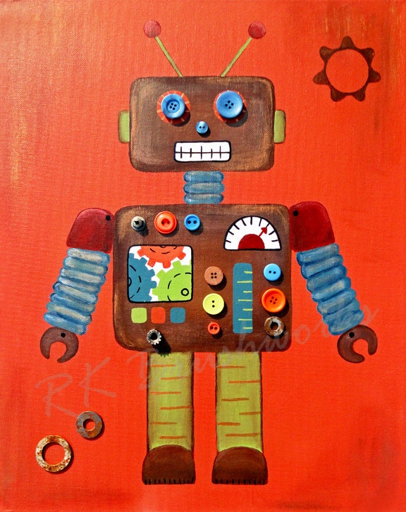 Childrens Art Print - Rusty Robot 8x10 - childrens art, boy, nursery print, wall art, kids art, retro decor