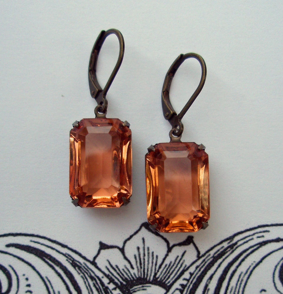 Peach Earrings Blush Jewelry Vintage Wedding Spring Wedding Vintage Peach Rhinestone Earrings WINDSOR Peach