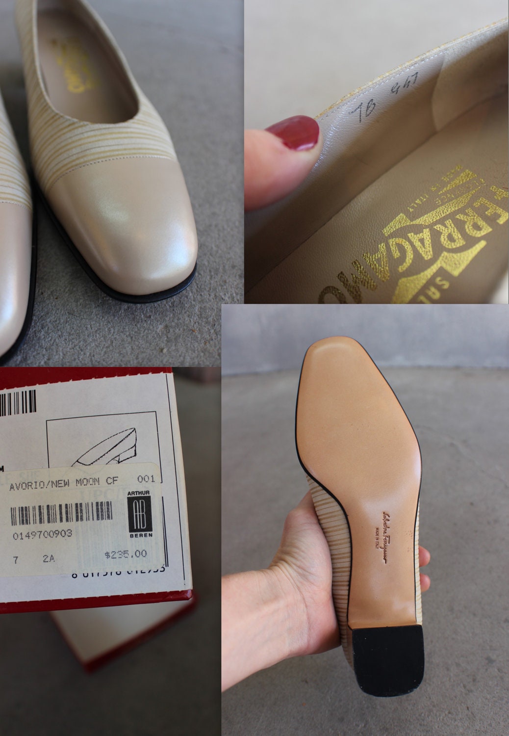 VTG Salvatore Ferragamo Pumps Low Heel Tan Women's Size 7 Shoes