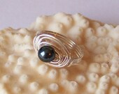 Swarovski Pearl and Sterling Silver Wire Wrapped Ring - Wide Band Wrap Cocktail Ring - Choose Your Color - Made to Order