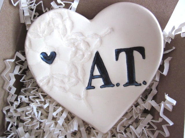 Monogram ring holder - Personalized ring holder - ring holder - wedding ring dish- Antique white - engagement ring holder -  (c)
