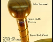 Custom Walking Cane, No. 2012-07, Uncoiling Ribbon Twist Shaft, SHIPS IMMEDIATELY, Walnut Wood, Indian Rosewood, Fancy Dress Stick Steampunk