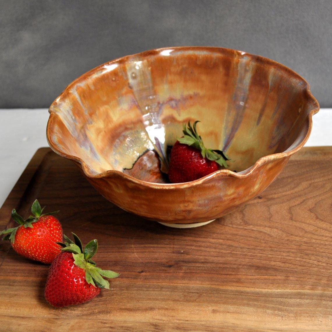 ceramic flower Bowl SECONDS SALE Red Orange Gold Brown 8 cup Flower shape Sunday Coffee series