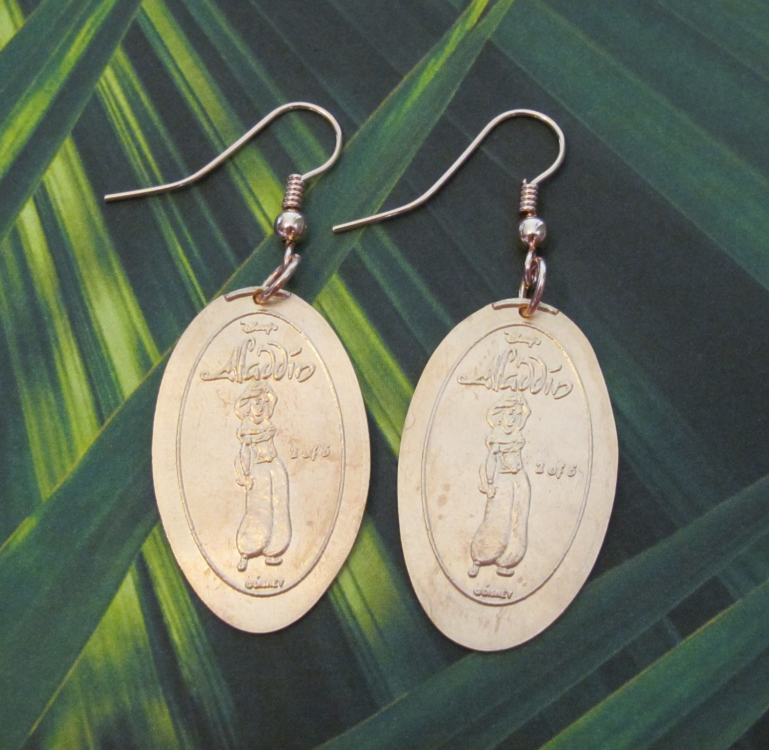 Disney World Jasmine Aladdin pressed penny pure copper earrings