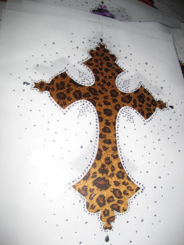 DIY Faux Fur Rhinestone Brown Leopard Cross Heat Transfer