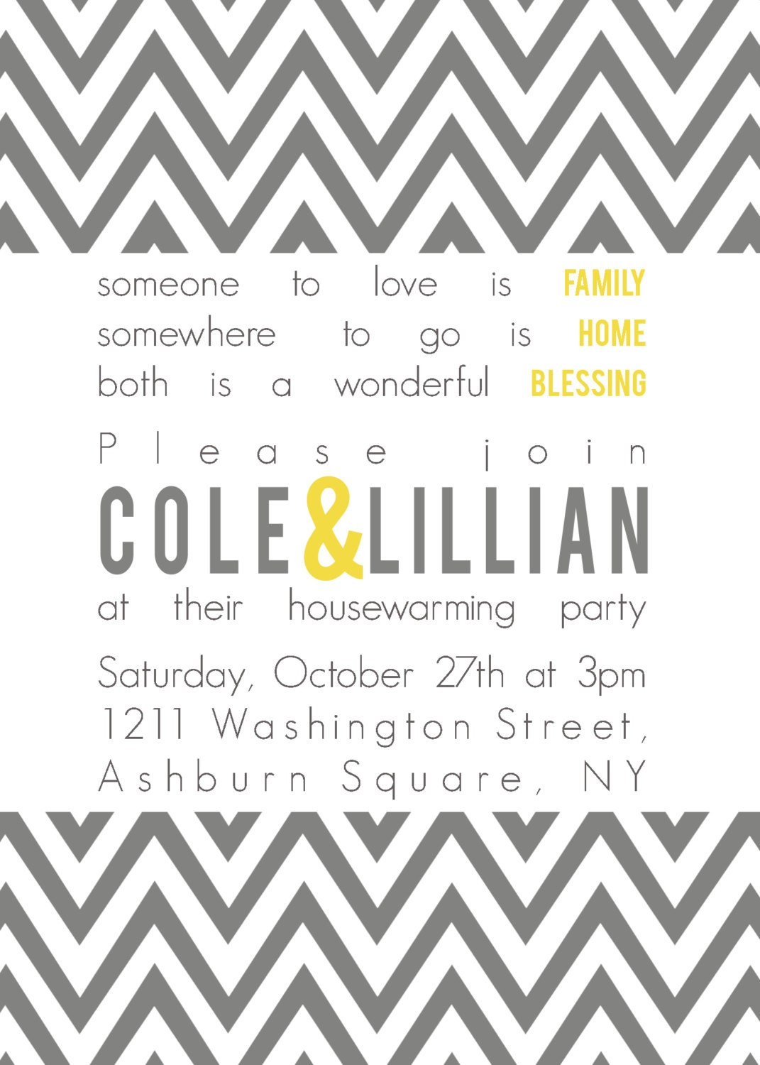 Cole&Lillian- Custom Chevron Housewarming Party Invitation - PRINTABLE INVITATION DESIGN