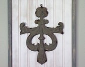 Pressed Tin Design on White Bead Board with Gray Trim Wall Hanging