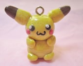 Pokemon Inspired Handmade Clay Pikachu Charm With Free Cellphone Strap or Key Ring