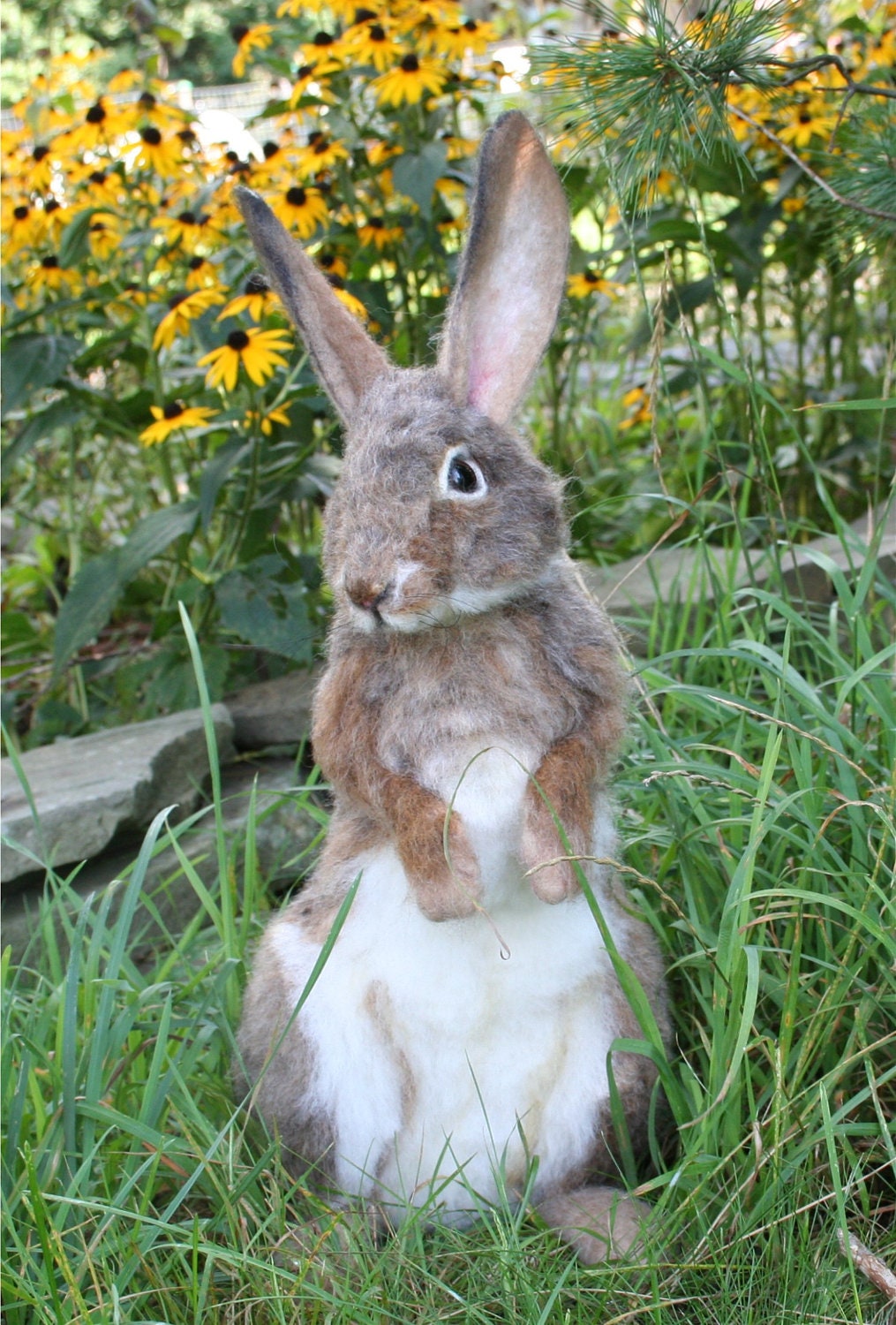 OOAK Needle felted Alpaca Life Size Cottontail Bunny Rabbit  Hare Poseable Artist doll