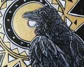 Sun Raven Crow Bird Totem Original Painting by Artist Lynnette Shelley