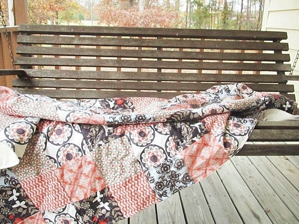Patchwork Throw Quilt, Charcoal and Spice, ALL NATURAL, fresh modern handmade