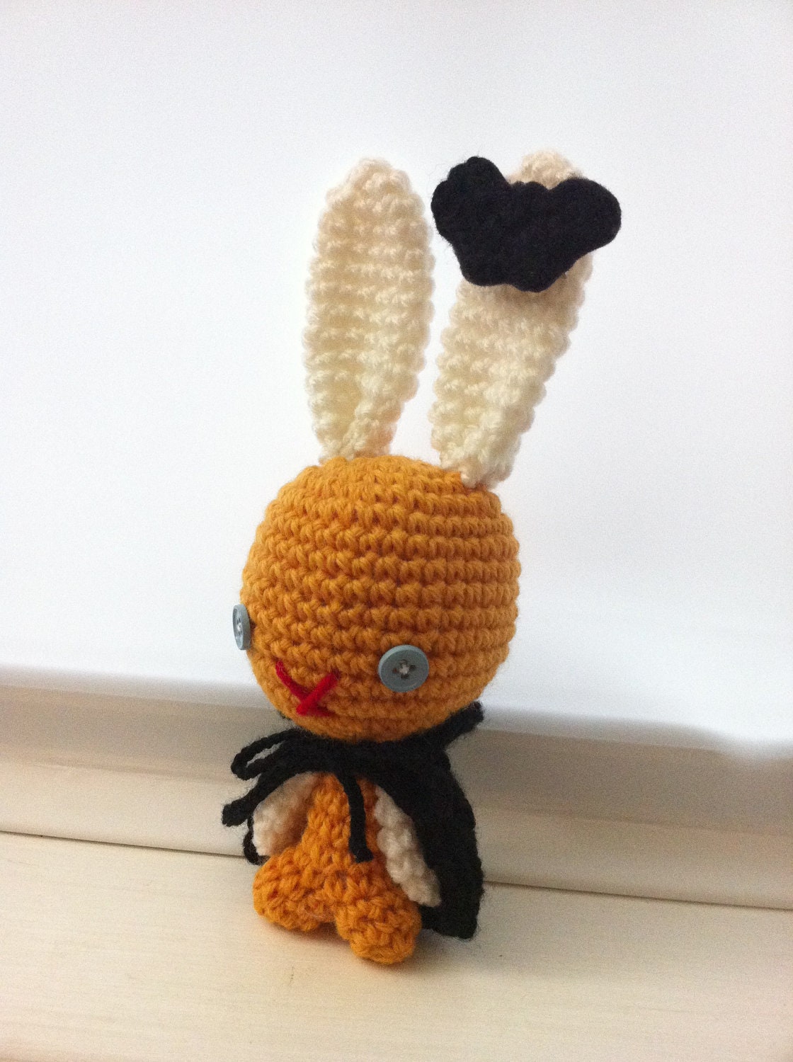 Bunny in Mustard and White with Dracula Costume - Amigurumi