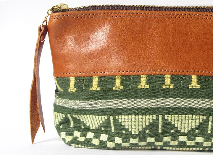 9-inch Zipper Pouch: vintage tapestry and eco leather