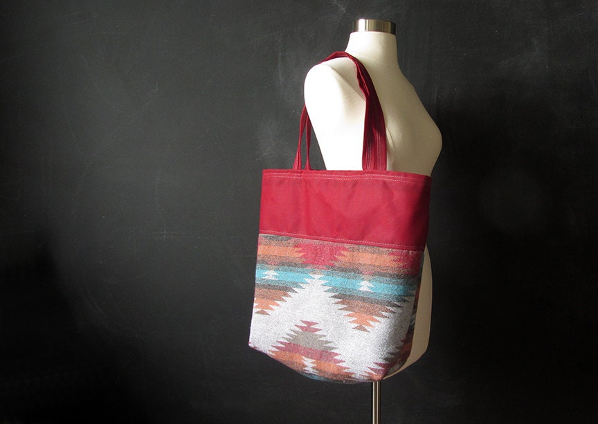 on sale. The Tribe Tote: southwestern wool and waxed canvas