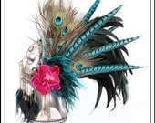 Orchid Queen Plush.... Feather Headband with Blue Roses and Feathers