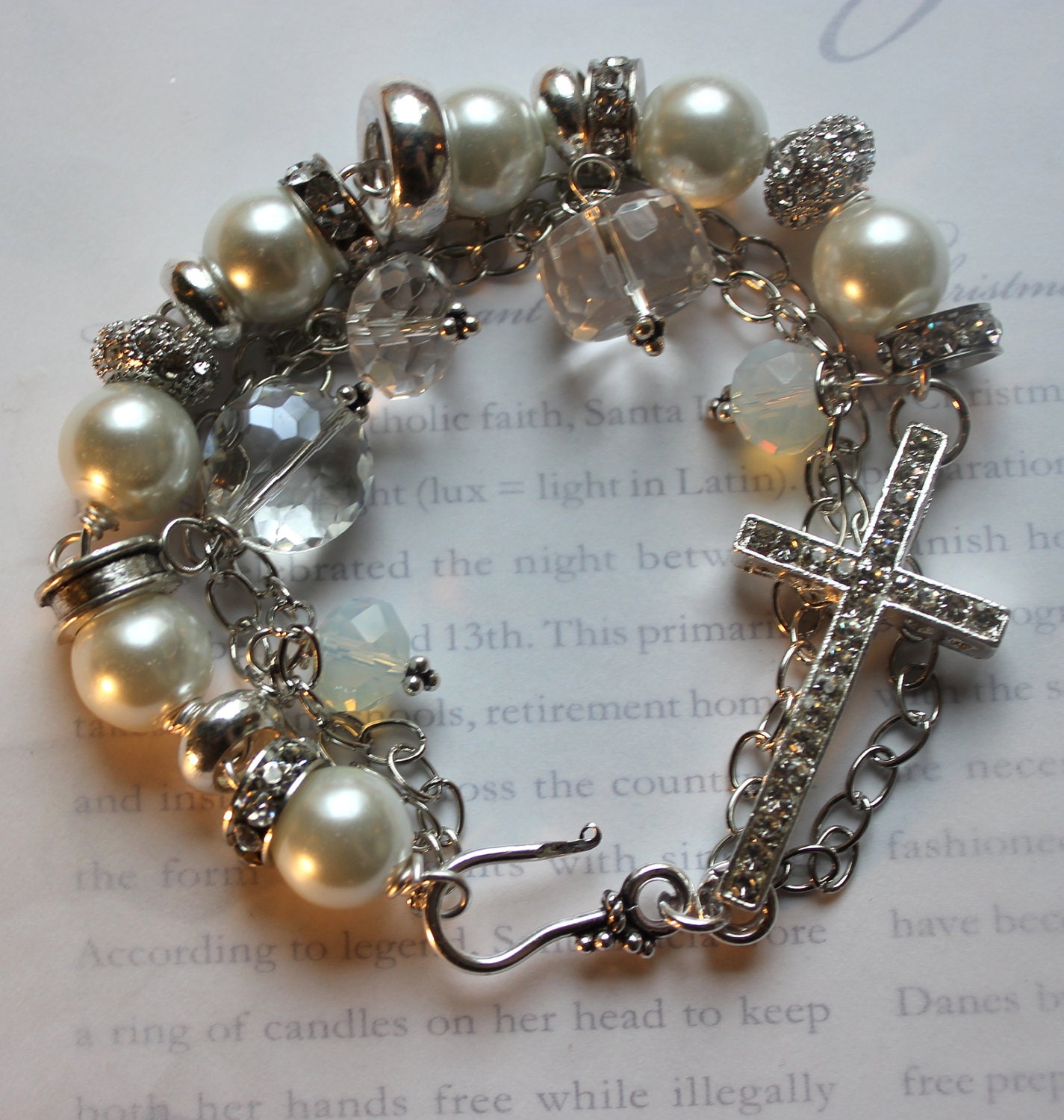 bracelet cherished wire wrapped pandora cross pearl chunky charm bracelet