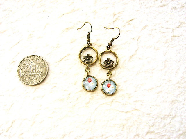Plum Blossom Earrings Traditional Japanese Chiyogami Paper Earrings Flower Blue
