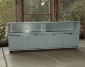 58" wide Distressed Grey TV cabinet big screen plasma  Primitive Buffet Sideboard Dove Grey Light Soft Sky Cloud Baby Blue