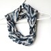 Tribal Ikat Infinity Scarf.  Circle Cowl Scarf. Navy Blue and White Scarf.  Batik Print. Lightweight Cotton. Autumn Fashion.