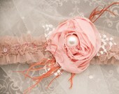 soft rose, wedding garter with rose and vintage feathers, bridal garter