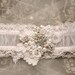 shear wedding garter with lace pearls and rhinestones, bridal garter