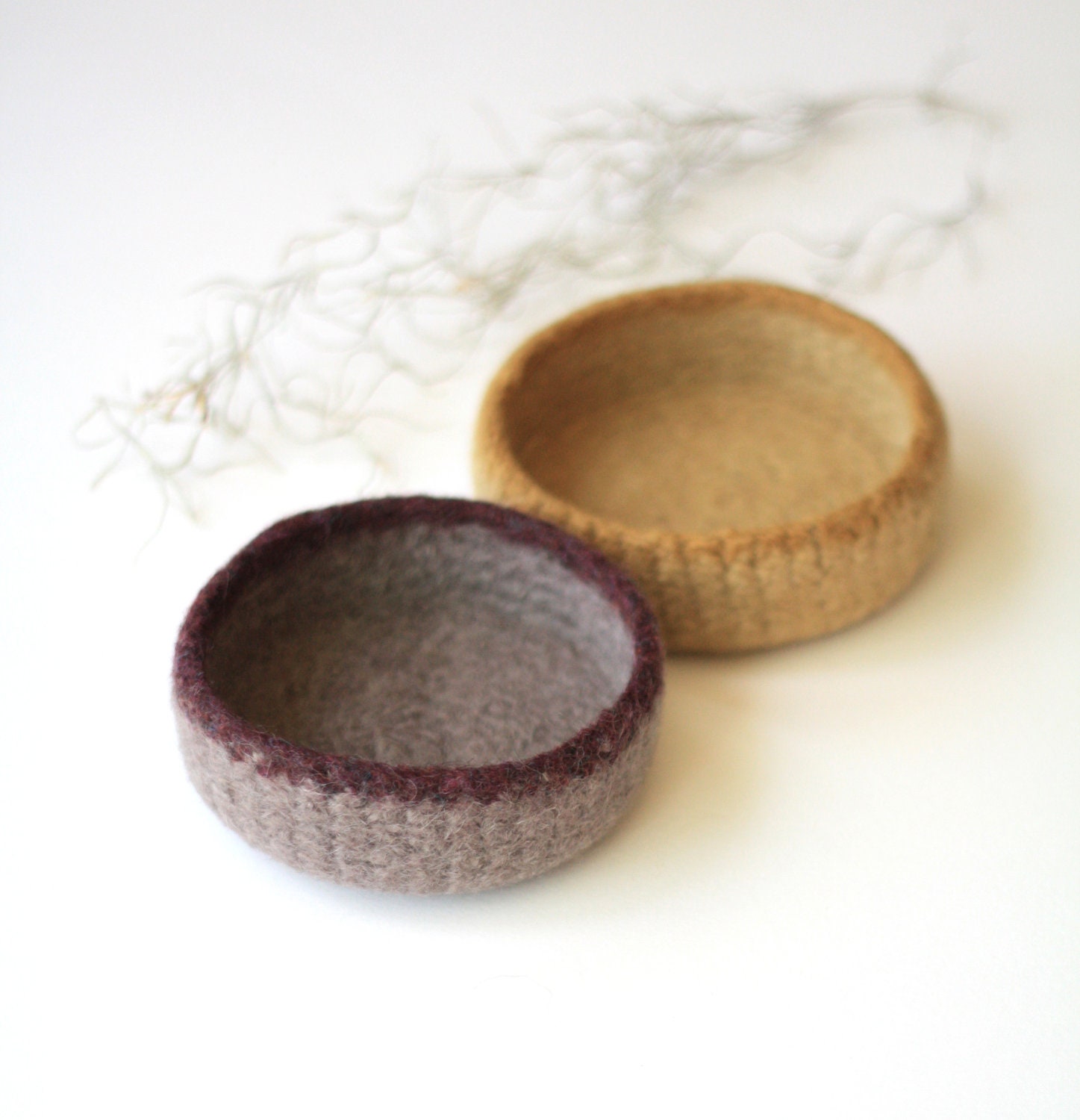 Canary Lavender Edge Felted Bowl Duo