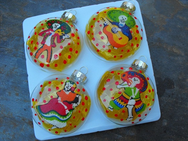 Skeletons Day of the Dead Decorated Ornaments - Set of 4