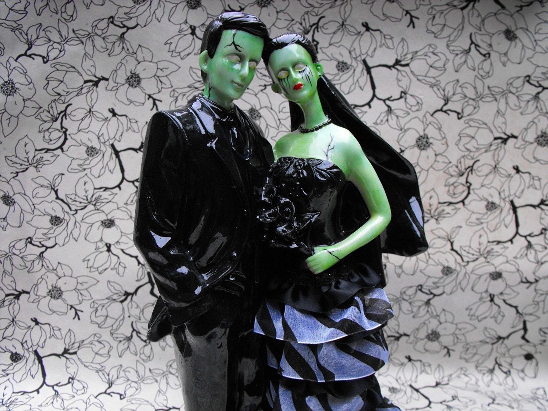 Zombie Couple Day of the Dead Style Wedding Cake Topper 12 inch