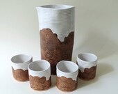 Large White Floral Lace Pitcher in Speckled Stoneware