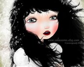 8x10 or 8.5x11 A4 Fine Art Print - "Snow White"  -  Fairy Tale Fantasy Dark Haired Little Girl - Giclee Print of Original Illustration