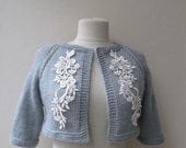 Knit jacket cardigan shrug bolero white of ivory mohair-3/4 sleeved-weddings bridal bridesmaids bride fashion christmas
