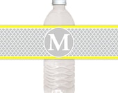 Custom Water Bottle Labels, Monogram Sticker Quatra Foil Design, Yellow, Gray, or your favorite colors, Fit on 16.9 oz water bottles