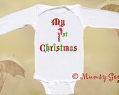 First Christmas Onesie Long Sleeve Baby Bodysuit by Mumsy Goose Newborn Rompers to Kids Tees
