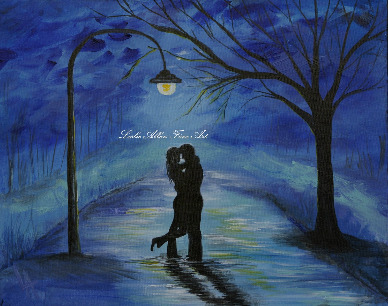 Couple In Love Couples Original Canvas Acrylic Painting Hugging Romantic Romance Loving  "One Love One Lifetime" Leslie Allen Fine Art