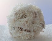 Fabric Flower Custom Wedding Bouquet, with rhinestone and pearl brooches, choose your colors, ivory shabby chic