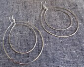 Large Double Hammered Simple Oval Shaped Sterling Silver Thin Hoops 3". . . Free Shipping.... BadkittyHawaii
