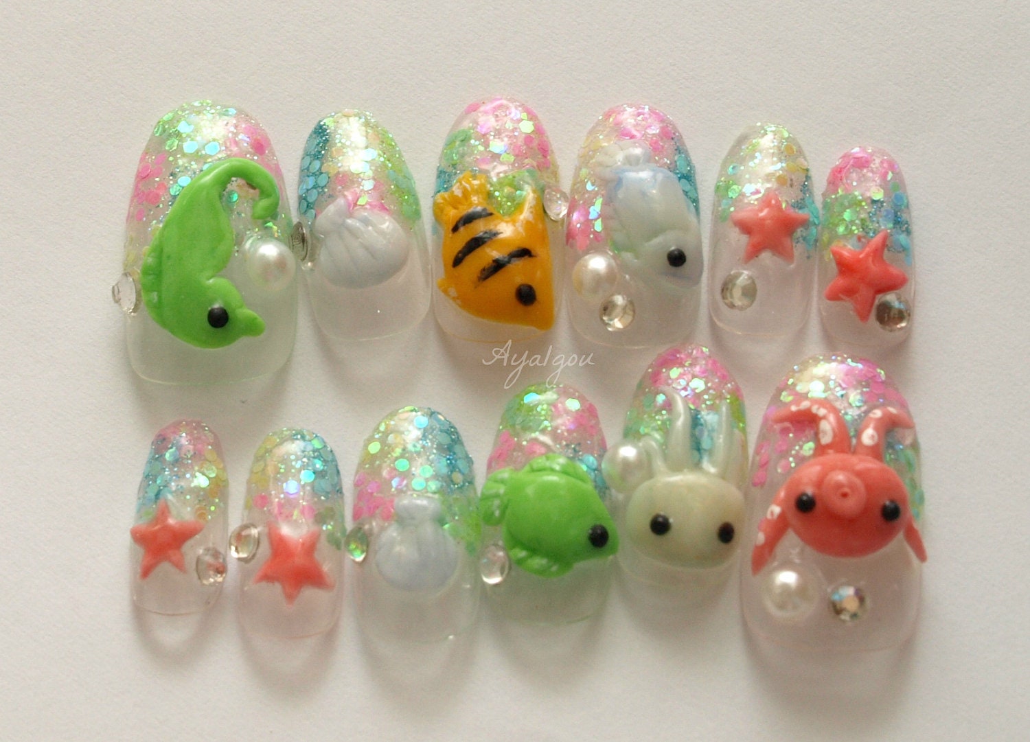 Fake nails, custom order, OOAK, personalized, one off, false nails, handmade, Japanese artist