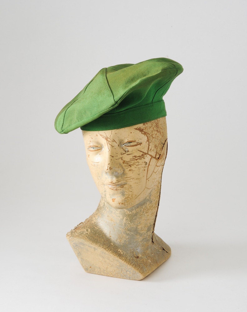 1950's Apple Green Beret - New York Creation Faille Cloth Hat