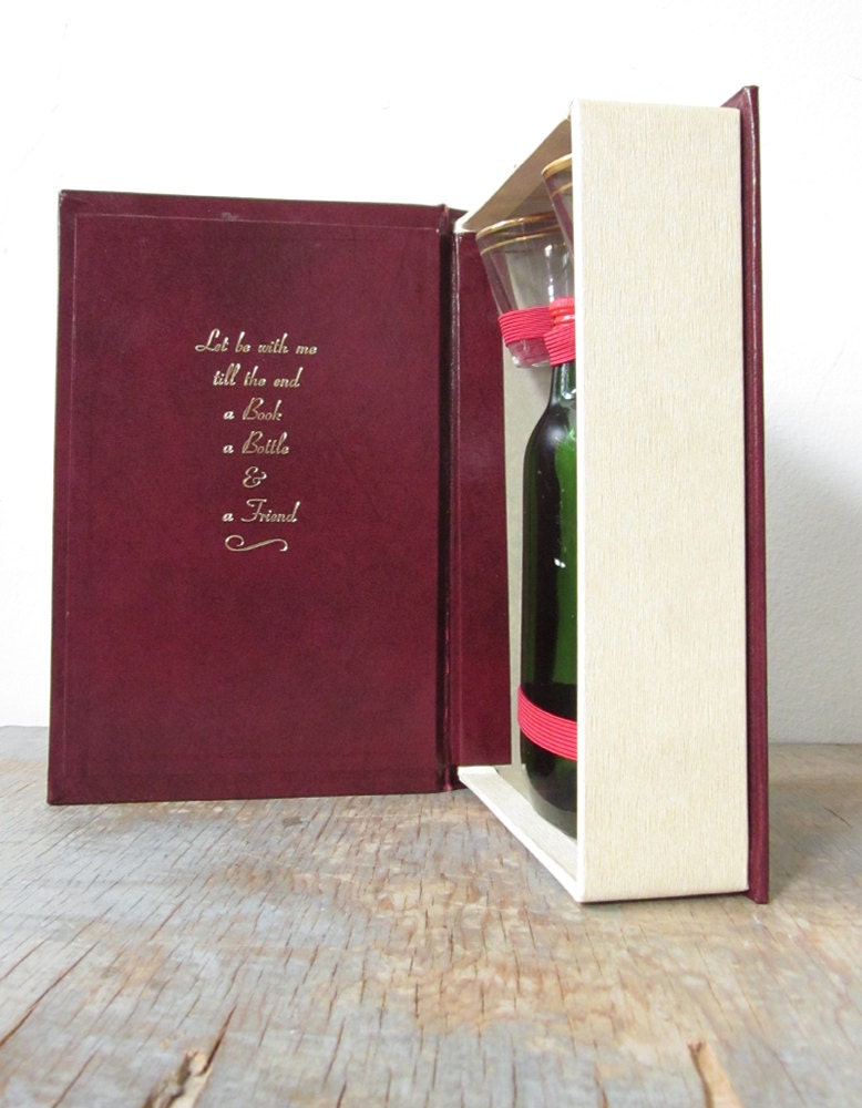 vintage travel bar / hollow book safe with flask and shot glasses